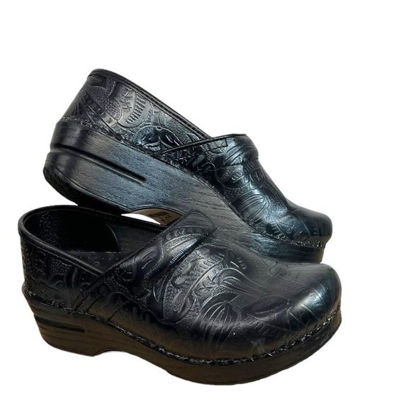 Dansko Shoes - Dansko Womens Professional Tooled Black Leather Clogs 906020202 EU 37, US 6.5-7M